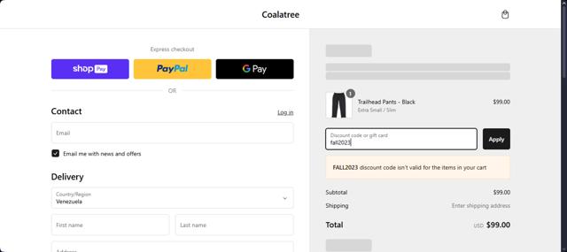 Coalatree Organics checkout page showing Coalatree Organics promo code box | Screenshot taken by SimplyCodes community member on Mar 4, 2025