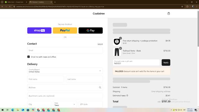 Coalatree Organics checkout page showing Coalatree Organics promo code box | Screenshot taken by SimplyCodes community member on Mar 13, 2025