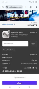 LACE20 coupon verification screenshot