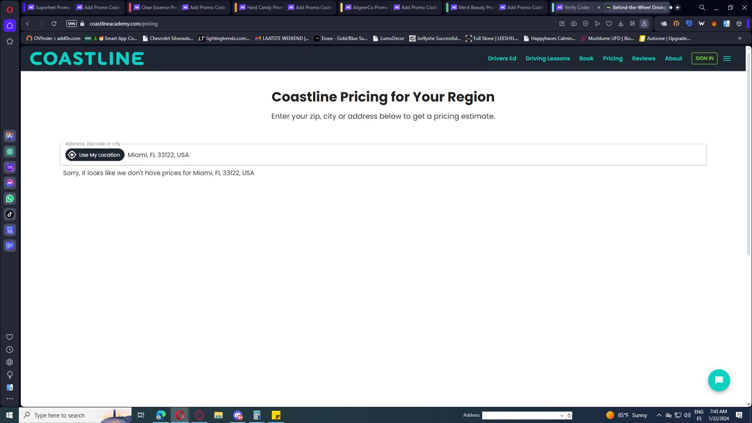 Coastline Academy checkout page showing Coastline Academy coupon code box | Screenshot taken by SimplyCodes community member on Jan 22, 2024