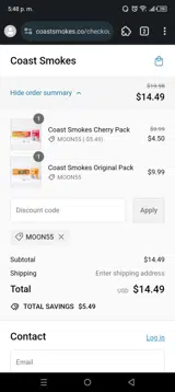 MOON55 coupon verification screenshot