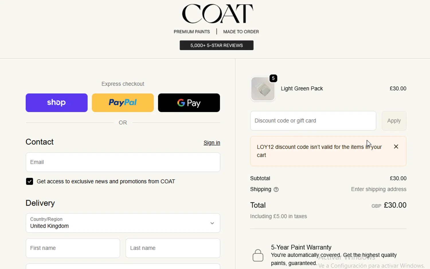 COAT Paints promo code screenshot showing code LOY12 applied at COAT Paints checkout page. Uploaded by SimplyCodes community member Sheele_Icon on Dec 19, 2025