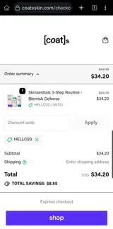 HELLO20 coupon verification screenshot
