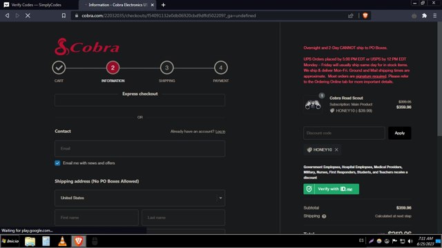 Cobra checkout page showing Cobra discount code box | Screenshot taken by SimplyCodes community member on Jun 25, 2023