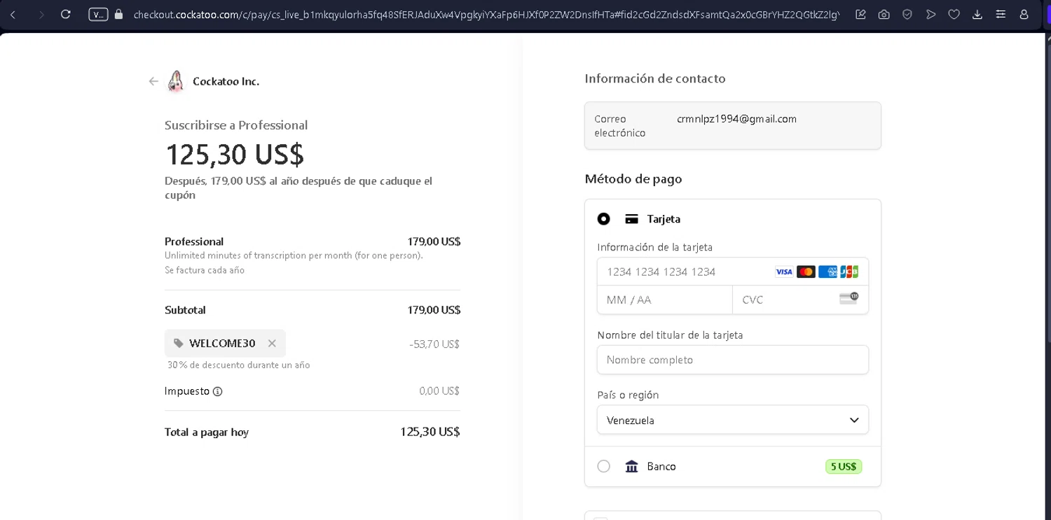 Cockatoo checkout page showing Cockatoo promo code box | Screenshot taken by SimplyCodes community member on Nov 24, 2024