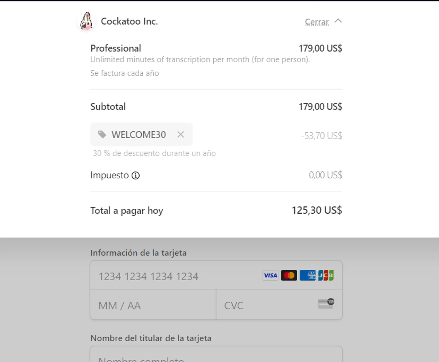 Cockatoo checkout page showing Cockatoo promo code box | Screenshot taken by SimplyCodes community member on Aug 30, 2024