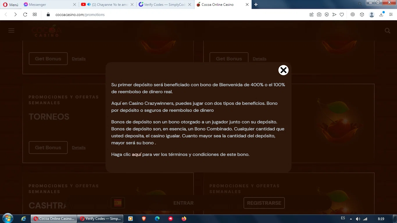 Cocoa Casino checkout page showing Cocoa Casino promo code box | Screenshot taken by SimplyCodes community member on Oct 20, 2022