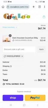 CHOCOLATIER20 coupon verification screenshot