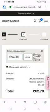 Cocoa Runners coupon verification screenshot