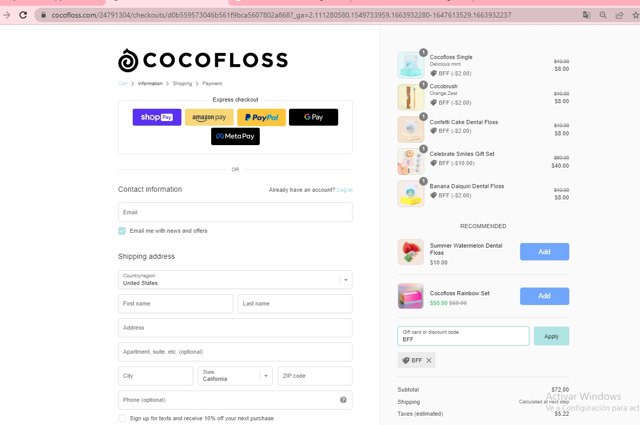 Cocofloss checkout page showing Cocofloss discount code box | Screenshot taken by SimplyCodes community member on Sep 23, 2022