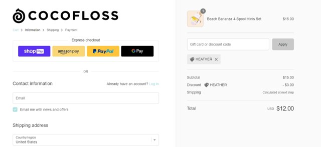 Cocofloss checkout page showing Cocofloss discount code box | Screenshot taken by SimplyCodes community member on Sep 21, 2022