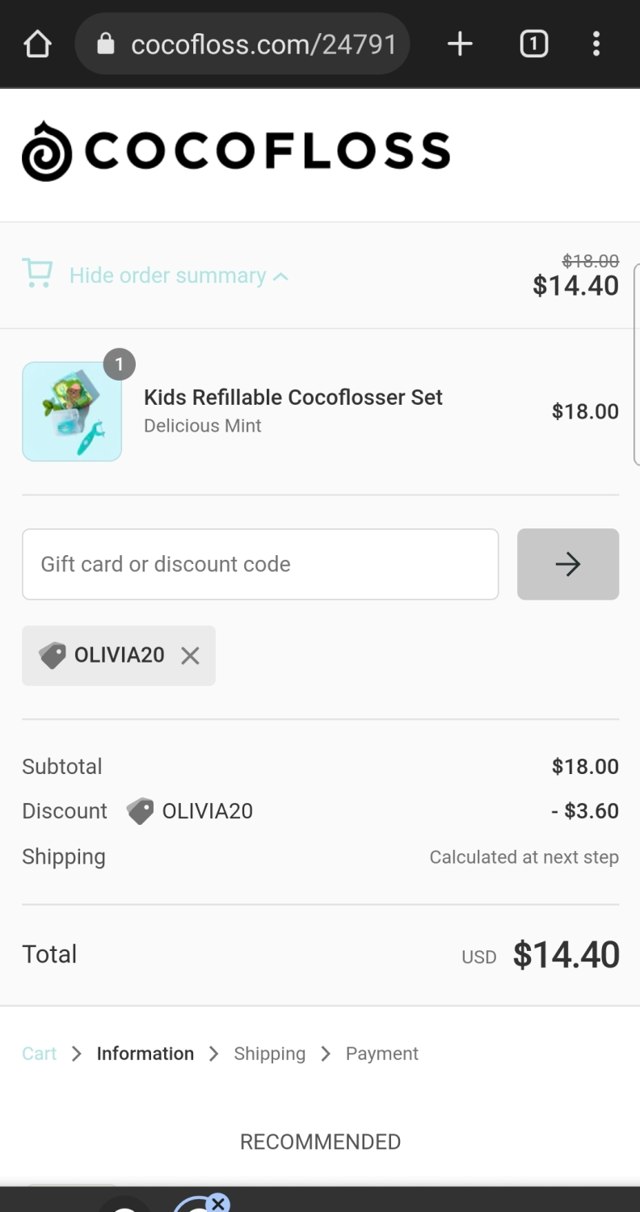 Cocofloss checkout page showing Cocofloss discount code box | Screenshot taken by SimplyCodes community member on Sep 21, 2022