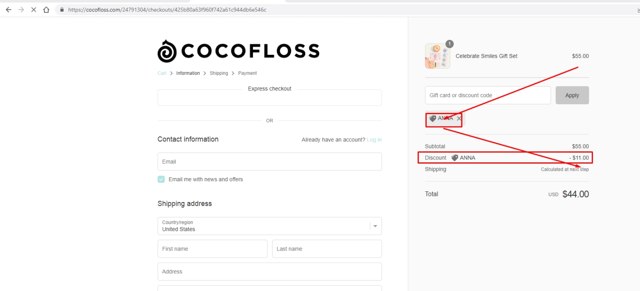 Cocofloss checkout page showing Cocofloss discount code box | Screenshot taken by SimplyCodes community member on Sep 21, 2022