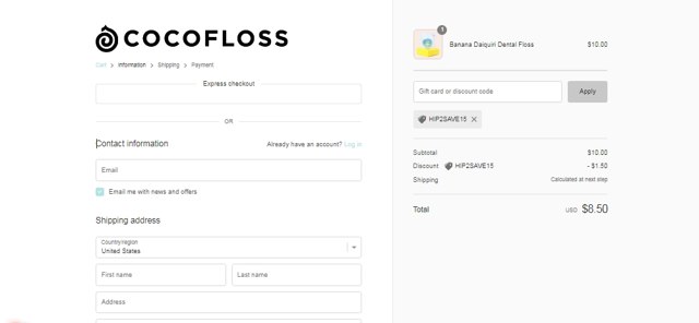Cocofloss checkout page showing Cocofloss discount code box | Screenshot taken by SimplyCodes community member on Oct 27, 2022