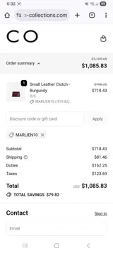 Marlien10 coupon verification screenshot