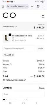 Ali15 coupon verification screenshot