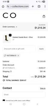 Victoria15 coupon verification screenshot