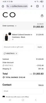 Kristin10 coupon verification screenshot