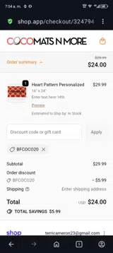 BFCOCO20 coupon verification screenshot
