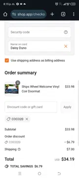 COCO20 coupon verification screenshot