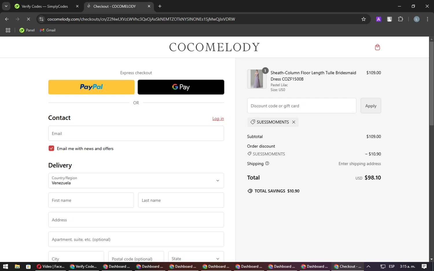 where to use CoCo Melody promo code box