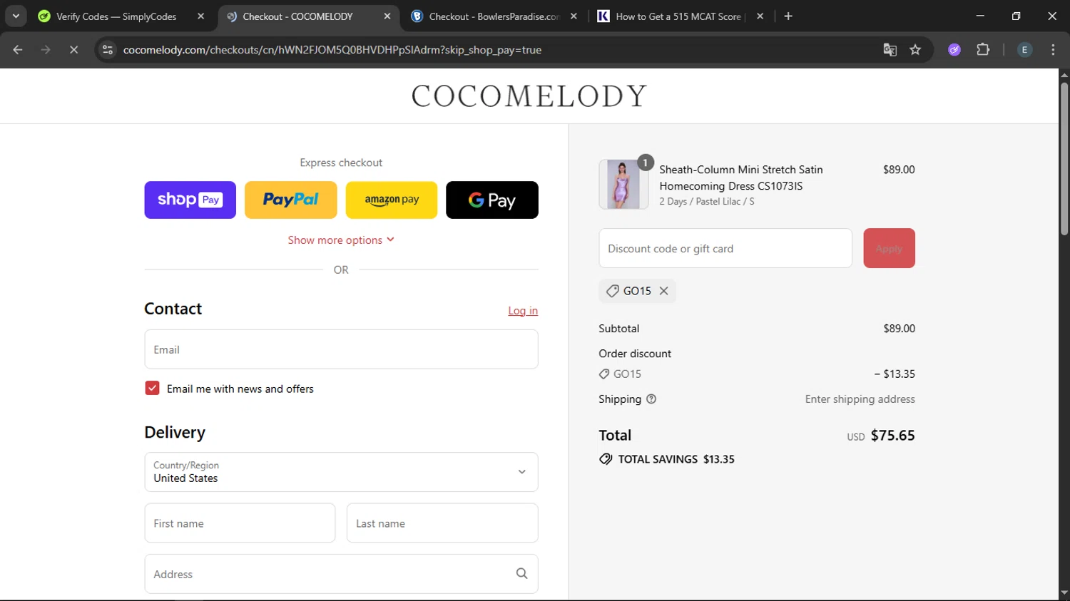 Cocomelody promo code screenshot showing code go15 applied at Cocomelody checkout page. Uploaded by SimplyCodes community member LegendaryFox9861 on Aug 26, 2025