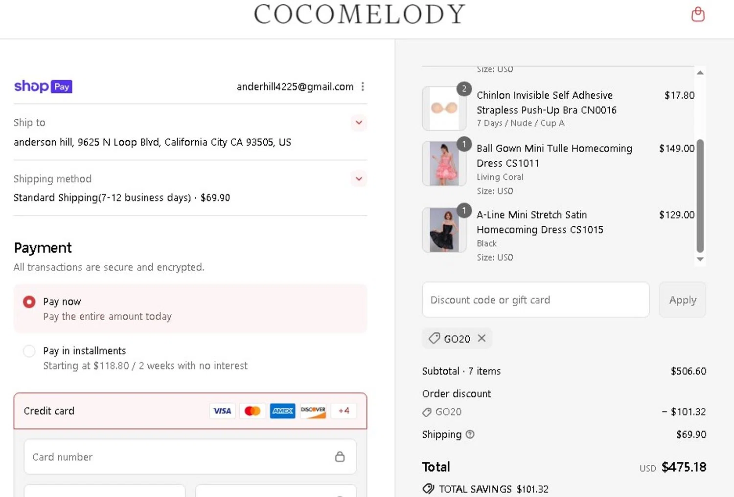 Cocomelody promo code screenshot showing code go20 applied at Cocomelody checkout page. Uploaded by SimplyCodes community member Elcompa on Aug 12, 2025