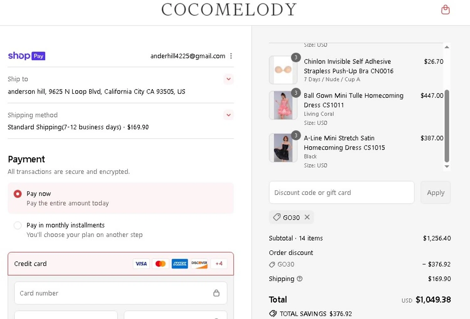 Cocomelody promo code screenshot showing code go30 applied at Cocomelody checkout page. Uploaded by SimplyCodes community member Elcompa on Aug 12, 2025