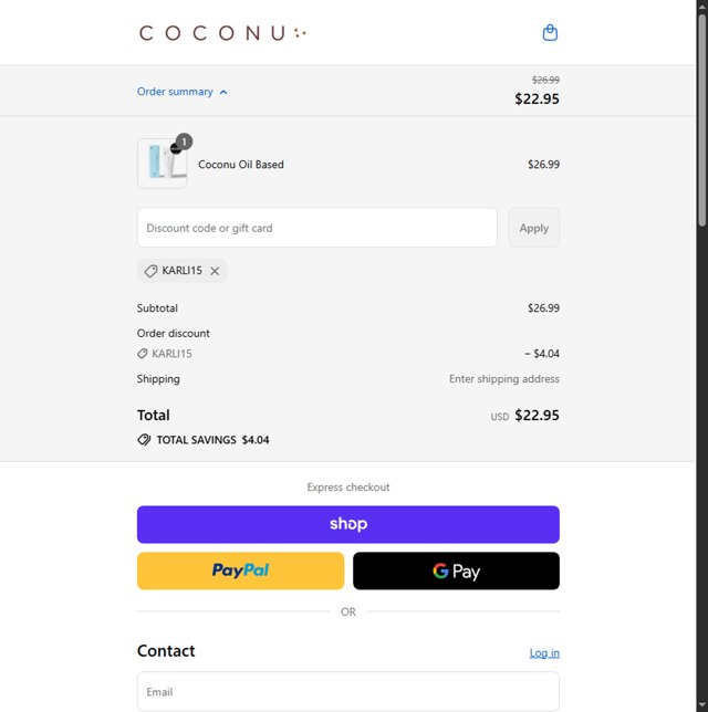 Coconu checkout page showing Coconu discount code box | Screenshot taken by SimplyCodes community member on Sep 2, 2025