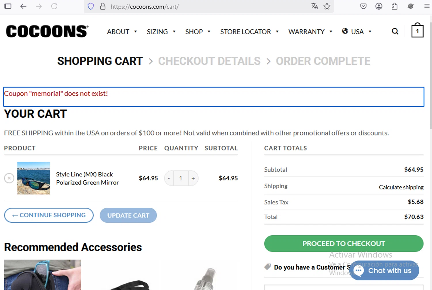 Cocoons coupon code screenshot showing code MEMORIAL applied at Cocoons checkout page. Uploaded by SimplyCodes community member Francisco01 on Feb 26, 2025