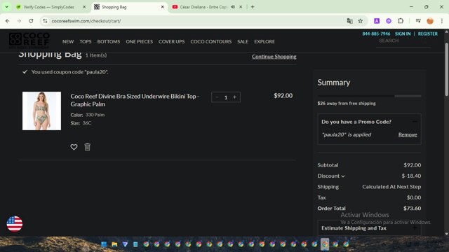 Coco Reef checkout page showing Coco Reef promo code box | Screenshot taken by SimplyCodes community member on Jul 29, 2025