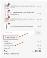 NEWCUSTOMER coupon verification screenshot