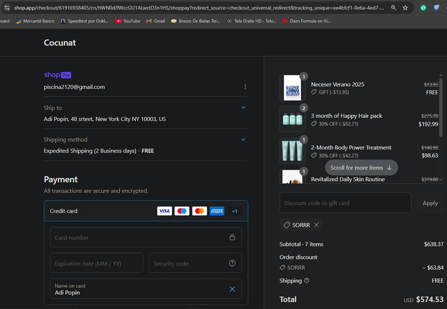Cocunat Store promo code screenshot showing code SORRR applied at Cocunat Store checkout page. Uploaded by SimplyCodes community member aliriotrasmonte on Jul 15, 2025
