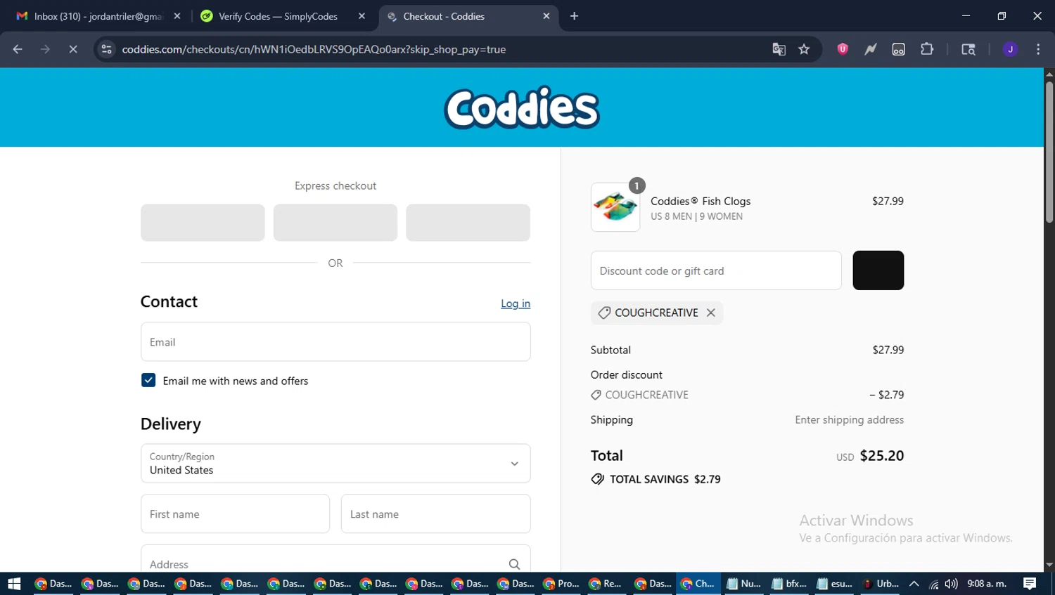 Coddies discount code screenshot showing code Coughcreative applied at Coddies checkout page. Uploaded by SimplyCodes community member LegendaryLegend9872 on Aug 12, 2025