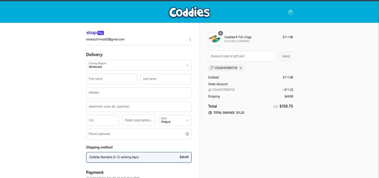 Coddies discount code screenshot showing code Coughcreative applied at Coddies checkout page. Uploaded by SimplyCodes community member PennySage5996 on Jul 9, 2025
