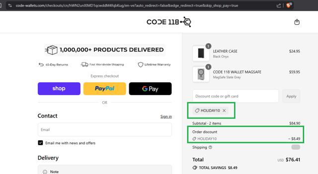 CODE 118 checkout page showing CODE 118 discount code box | Screenshot taken by SimplyCodes community member on Sep 13, 2025