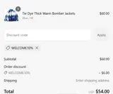 WELCOME10% coupon verification screenshot