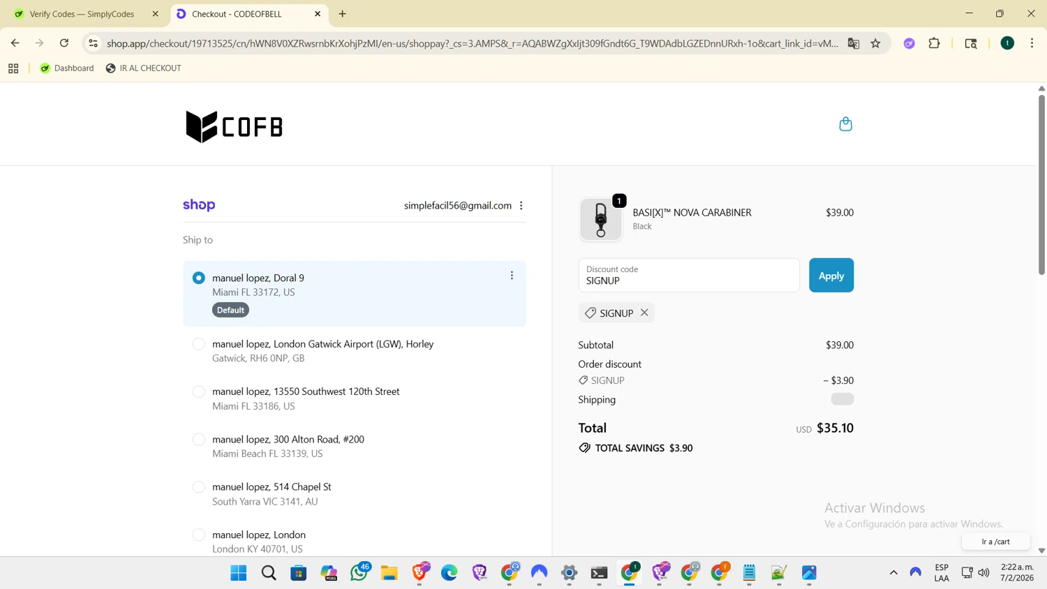 CODEOFBELL checkout page showing CODEOFBELL discount code box | Screenshot taken by SimplyCodes community member on Feb 7, 2026
