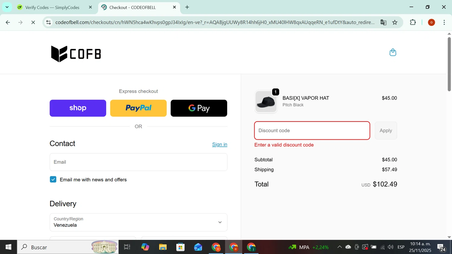 CODEOFBELL discount code screenshot showing code BFCM applied at CODEOFBELL checkout page. Uploaded by SimplyCodes community member CashAdmiral6490 on Nov 25, 2025