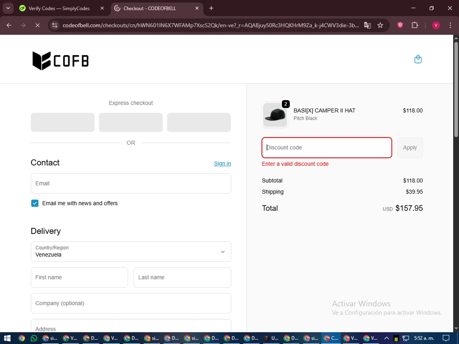 CODEOFBELL discount code screenshot showing code BFCM applied at CODEOFBELL checkout page. Uploaded by SimplyCodes community member ShieldEagle6102 on Dec 3, 2025