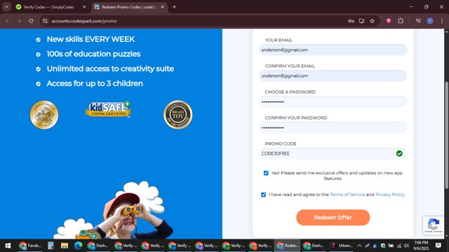 CodeSpark checkout page showing CodeSpark promo code box | Screenshot taken by SimplyCodes community member on Sep 6, 2025