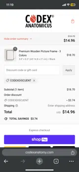 CODEXDISCUENT coupon verification screenshot