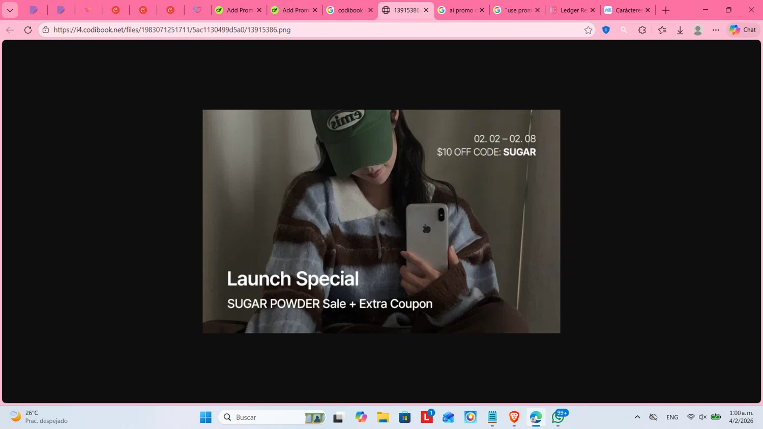 Codibook coupon code screenshot showing code SUGAR applied at Codibook checkout page. Uploaded by SimplyCodes community member cosita on Feb 4, 2026