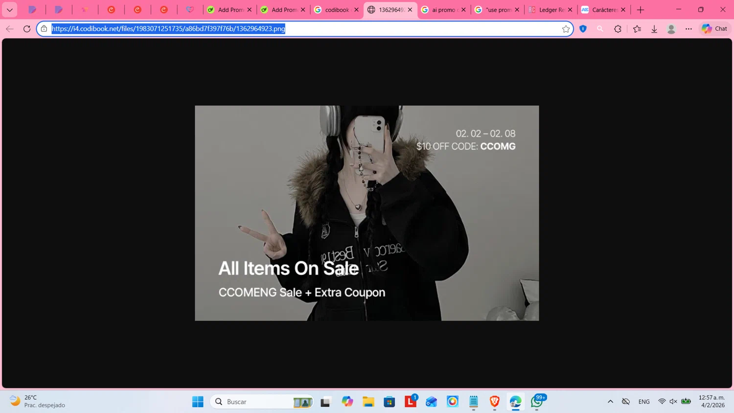 Codibook coupon code screenshot showing code CCOMG applied at Codibook checkout page. Uploaded by SimplyCodes community member cosita on Feb 4, 2026