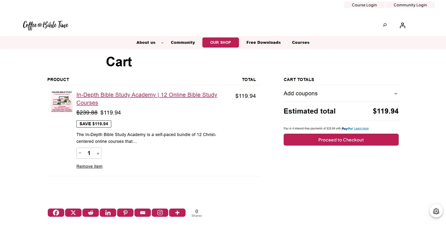 Coffee and Bible Time promo code screenshot showing code dealvipoff applied at Coffee and Bible Time checkout page. Uploaded by SimplyCodes community member saltediosteve on Dec 26, 2025