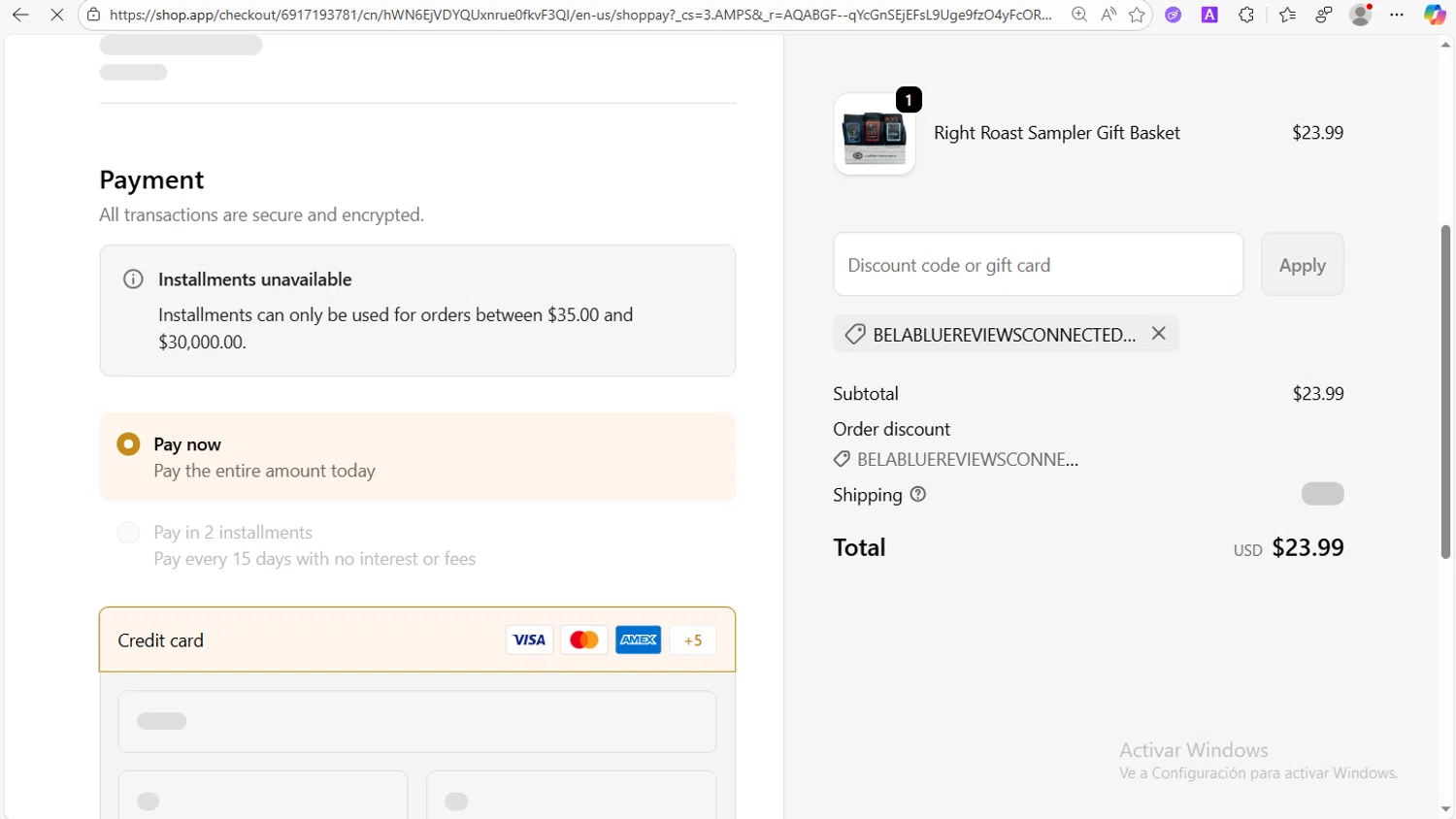 Coffee Beanery promo code screenshot showing code BELABLUEREVIEWSCONNECTEDPAGE applied at Coffee Beanery checkout page. Uploaded by SimplyCodes community member VoucherWhiz9254 on Dec 9, 2025
