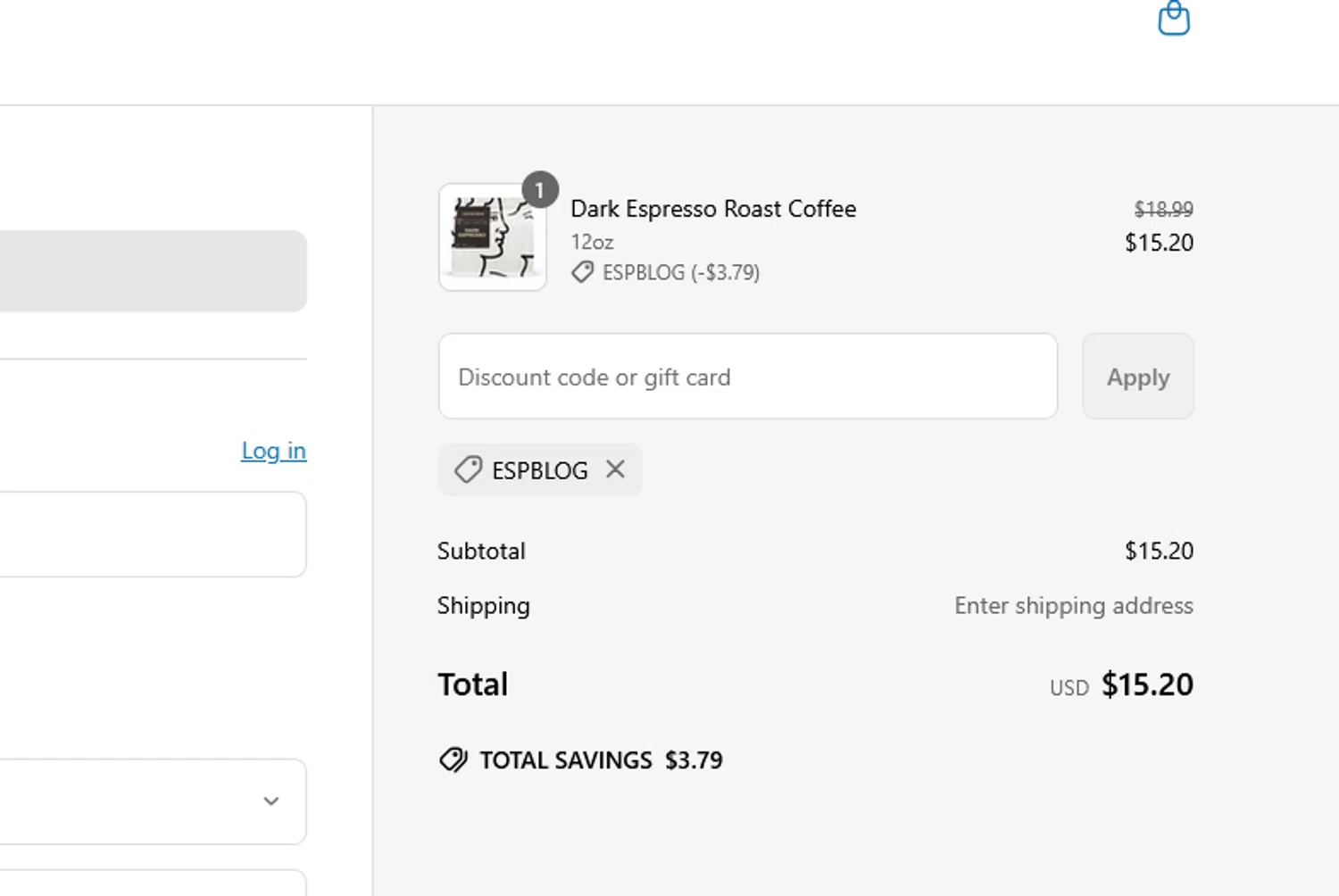 Coffee Bros. discount code screenshot showing code Espblog applied at Coffee Bros. checkout page. Uploaded by SimplyCodes community member BLUEBLASTOISE on May 23, 2025
