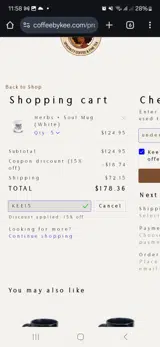 Kee15 coupon verification screenshot