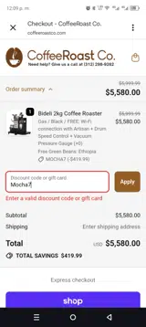 Mocha7 coupon verification screenshot