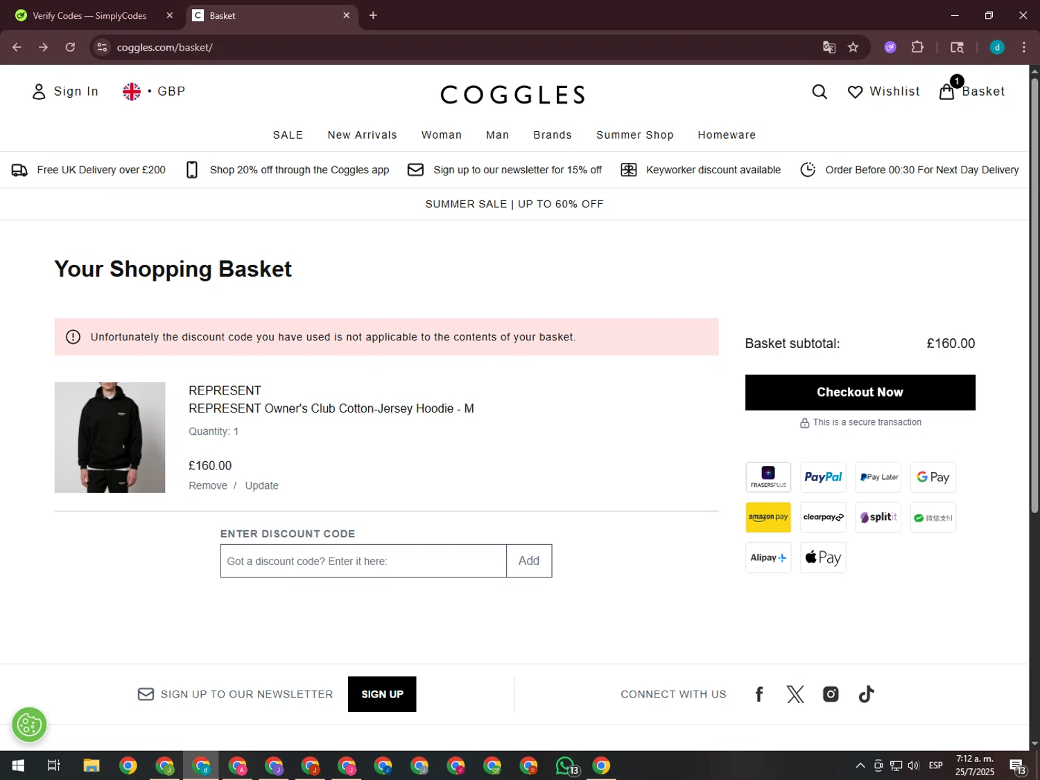 Coggles discount code screenshot showing code ANNA15 applied at Coggles checkout page. Uploaded by SimplyCodes community member GloriousTiger3507 on Jul 25, 2025